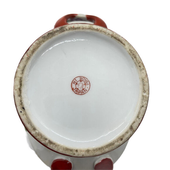 Japanese Vase Urn Planter Miniature Vintage Floral Red White Ceramic Glossy - Picture 9 of 12